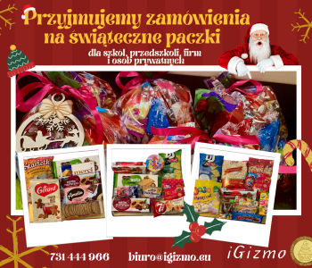 infografika pokazująca paczki i zawierająca informację o przyjmowaniu zamówień na paczki