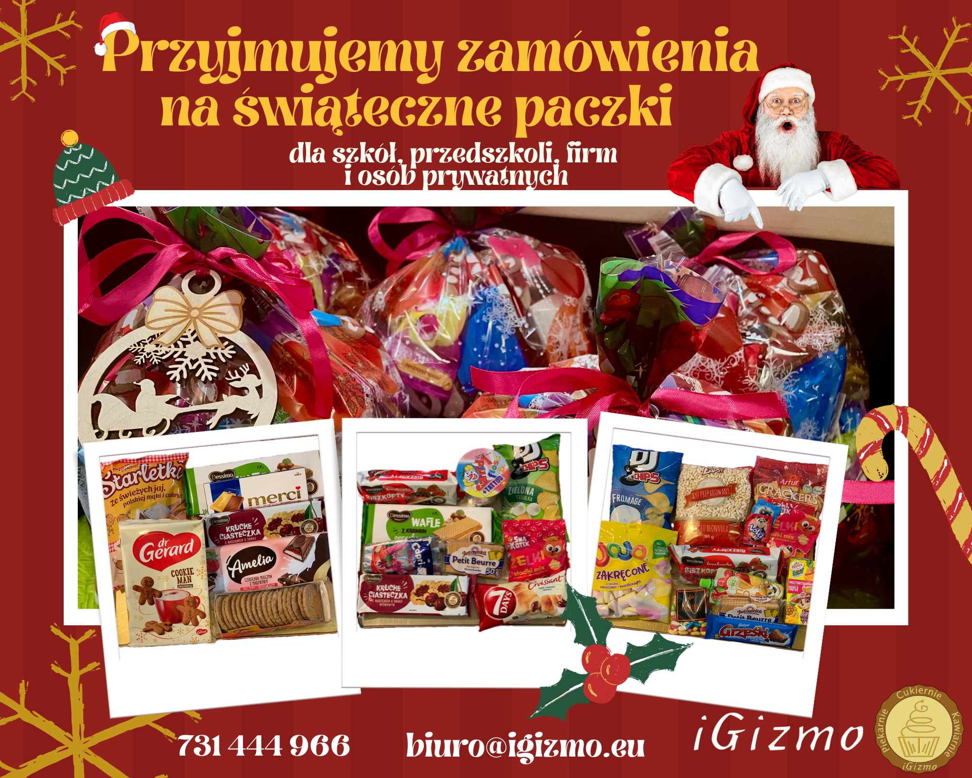 infografika pokazująca paczki i zawierająca informację o przyjmowaniu zamówień na paczki